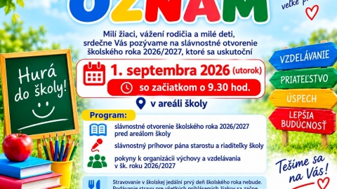 Oznam - Základná škola s materskou školou Hromoš