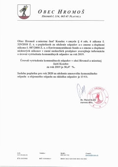 Informácia o úrovni vytriedenia komunálnych odpadov za rok 2019 – fotografia 1